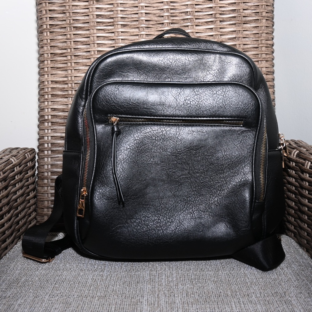 Leather black backpack